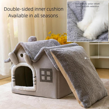 Luxury Double Roof Indoor Dog House Cat Nest, House Shaped Pet Bed, Double-Top Removable and Washable Dog House, Winter Warm Pet Tent, Cat Products, Pet Products,Cat Patio,Valentine'S Day Gift